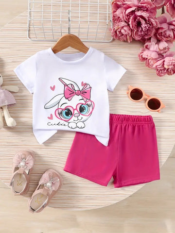 White Pink Cutie Cat Bow Graphic Set